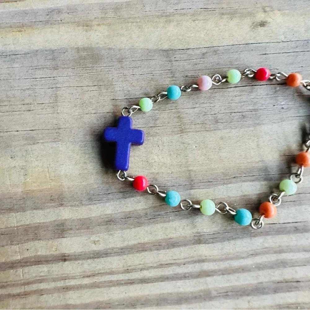Purple Cross Bracelet Easter Beaded Kids Girl‎ Child Communion Spring Dainty